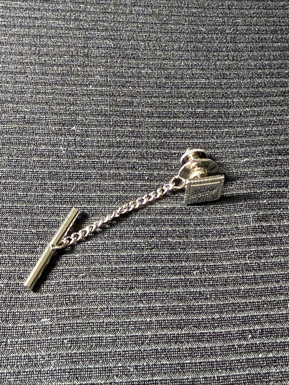 Silver Tie Tack with Chain and Bar